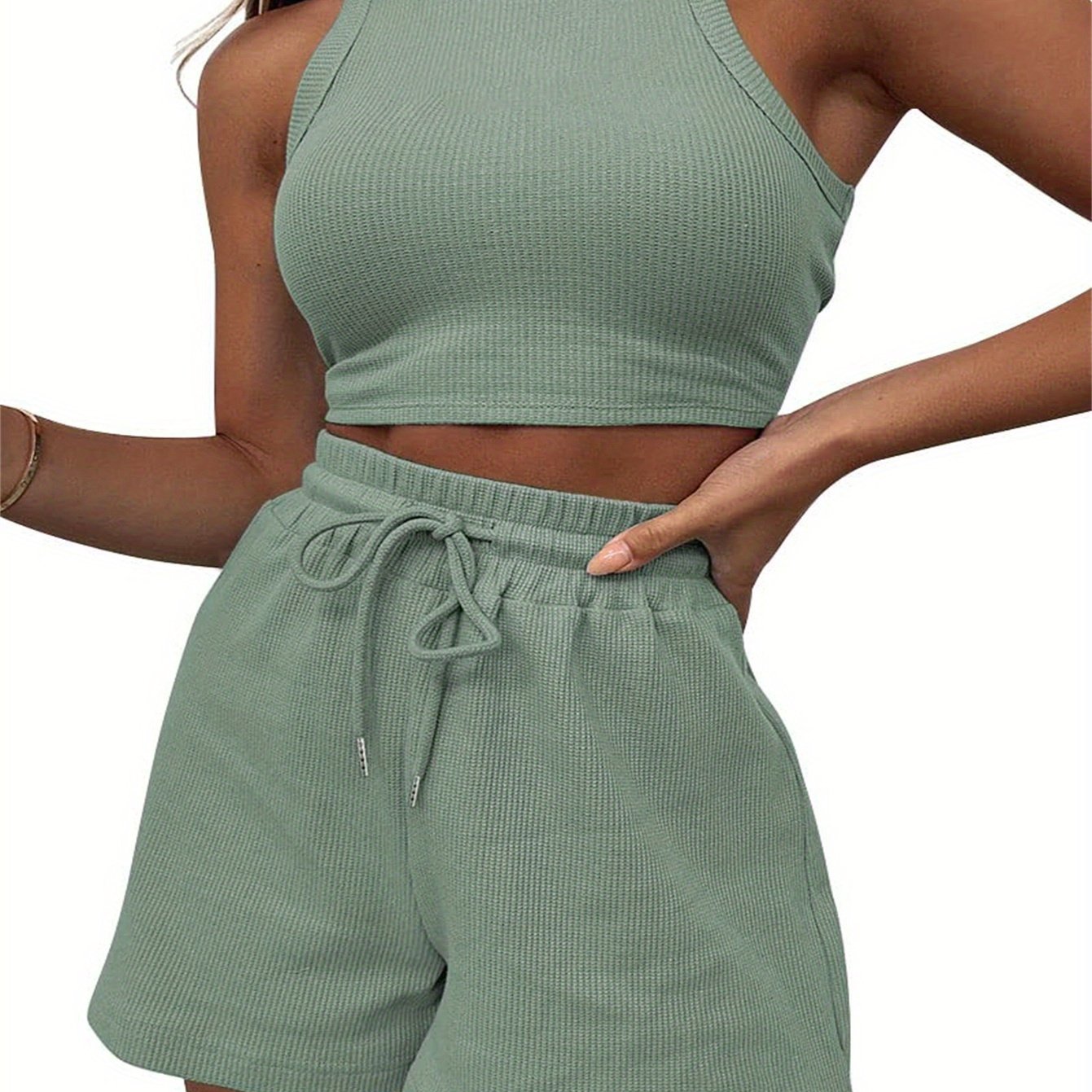 Sleeveless Crop Top & Shorts Lounge Set