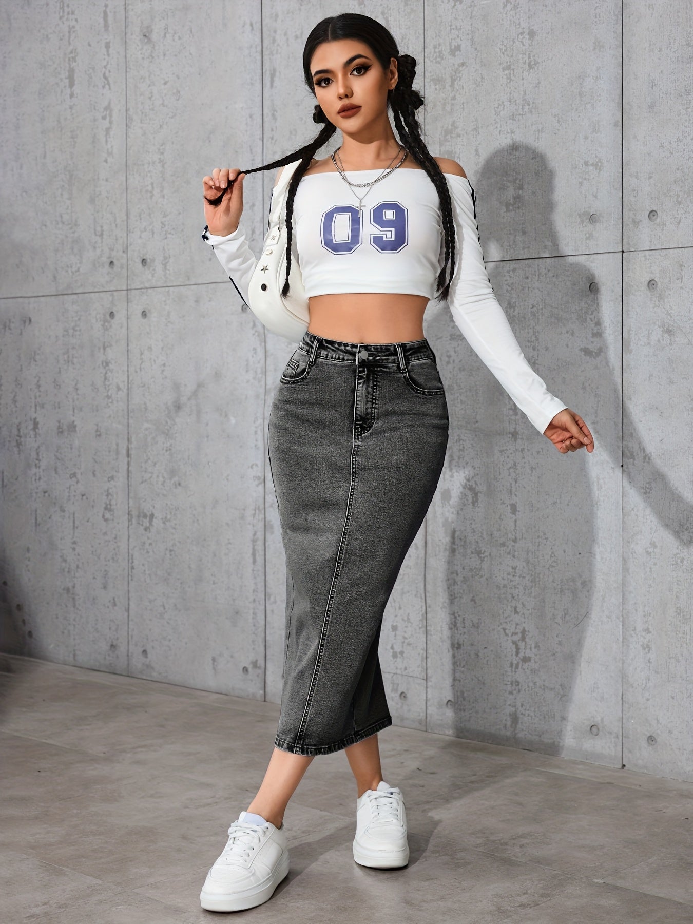 High-Waist Denim Skirt