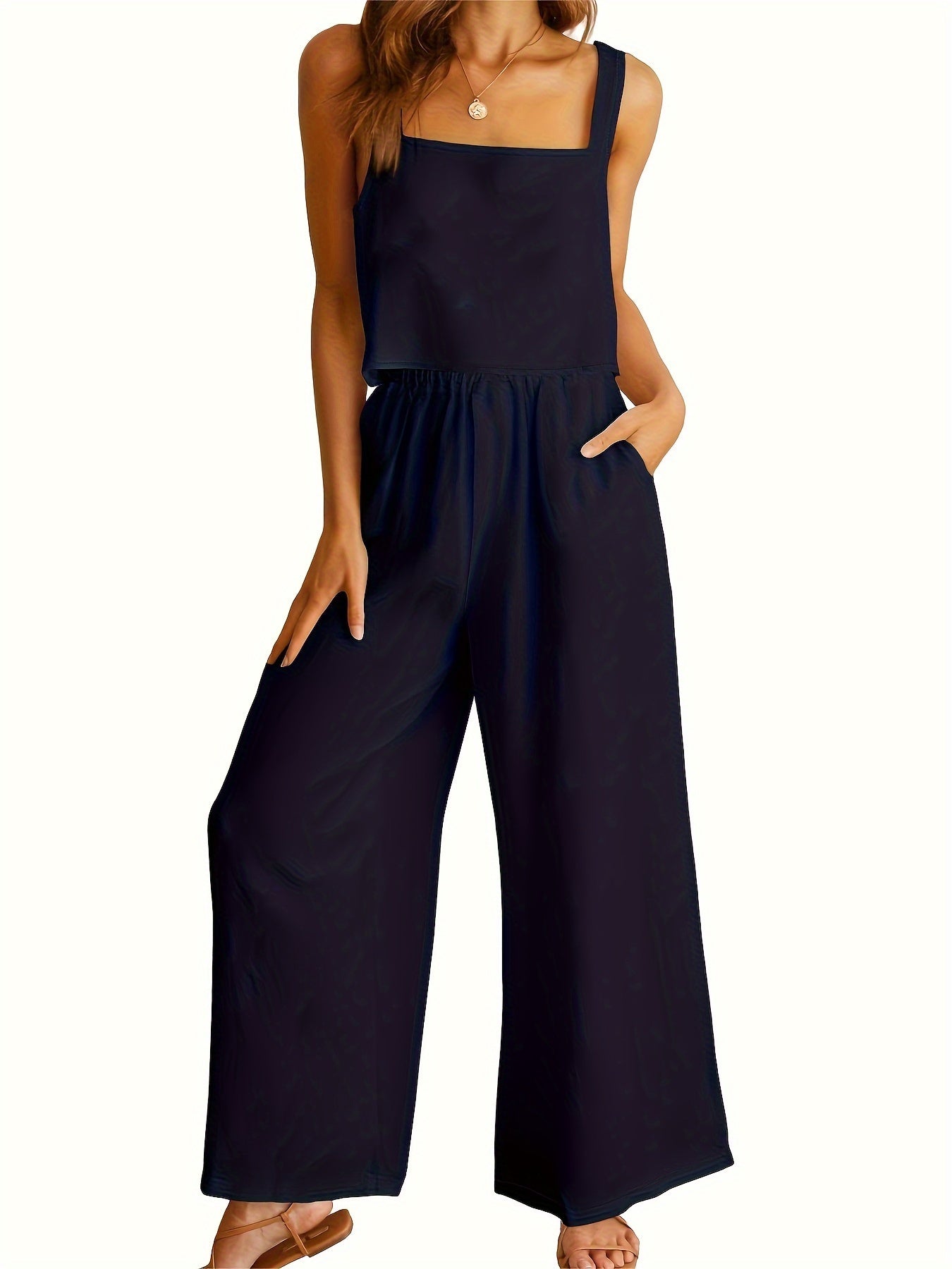 Square Neck Tank Top & Wide-Leg Pants Set
