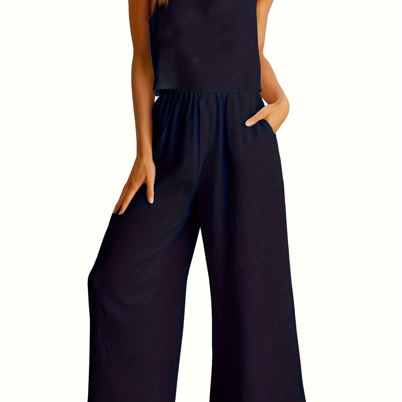 Square Neck Tank Top & Wide-Leg Pants Set