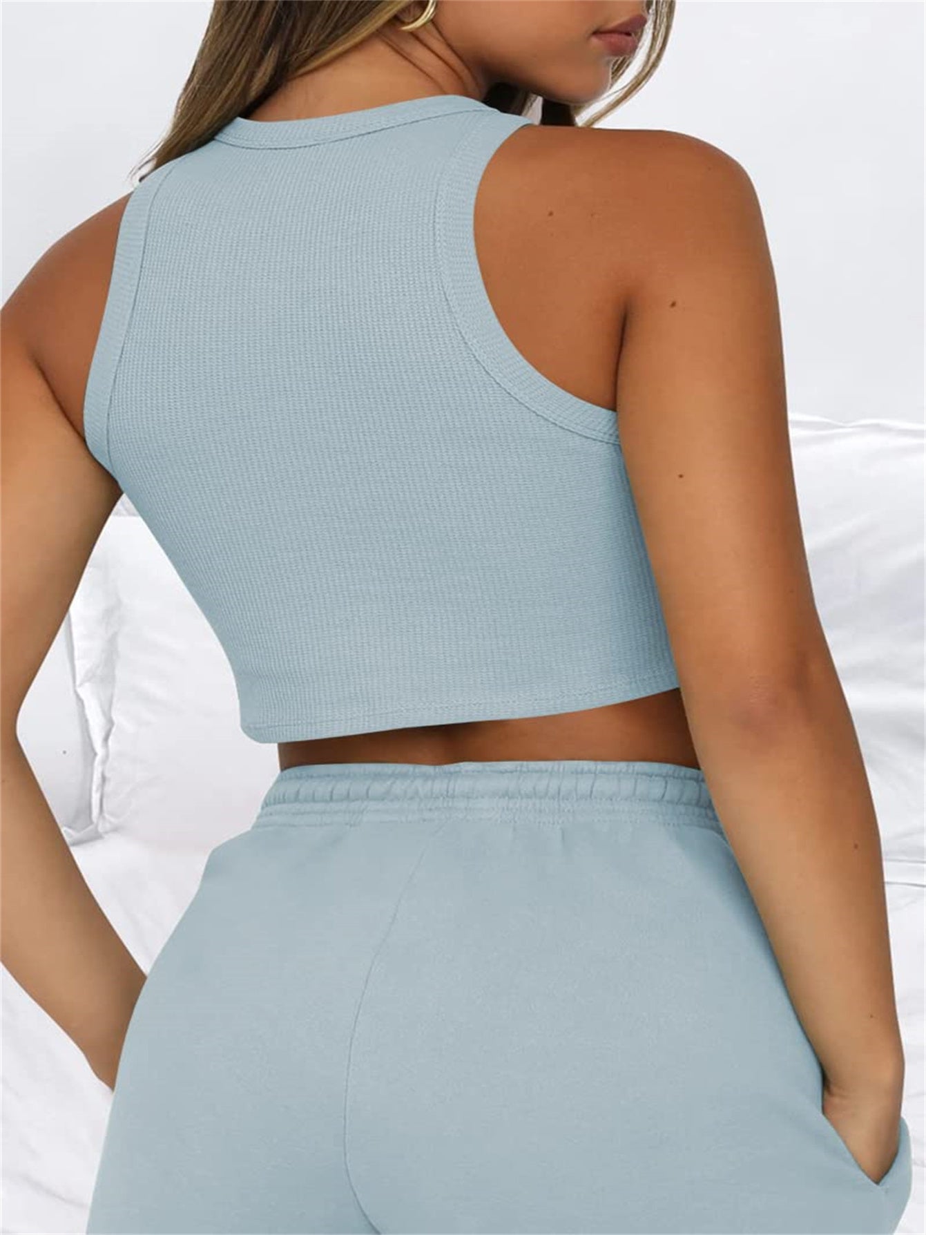 Sleeveless Crop Top & Shorts Lounge Set