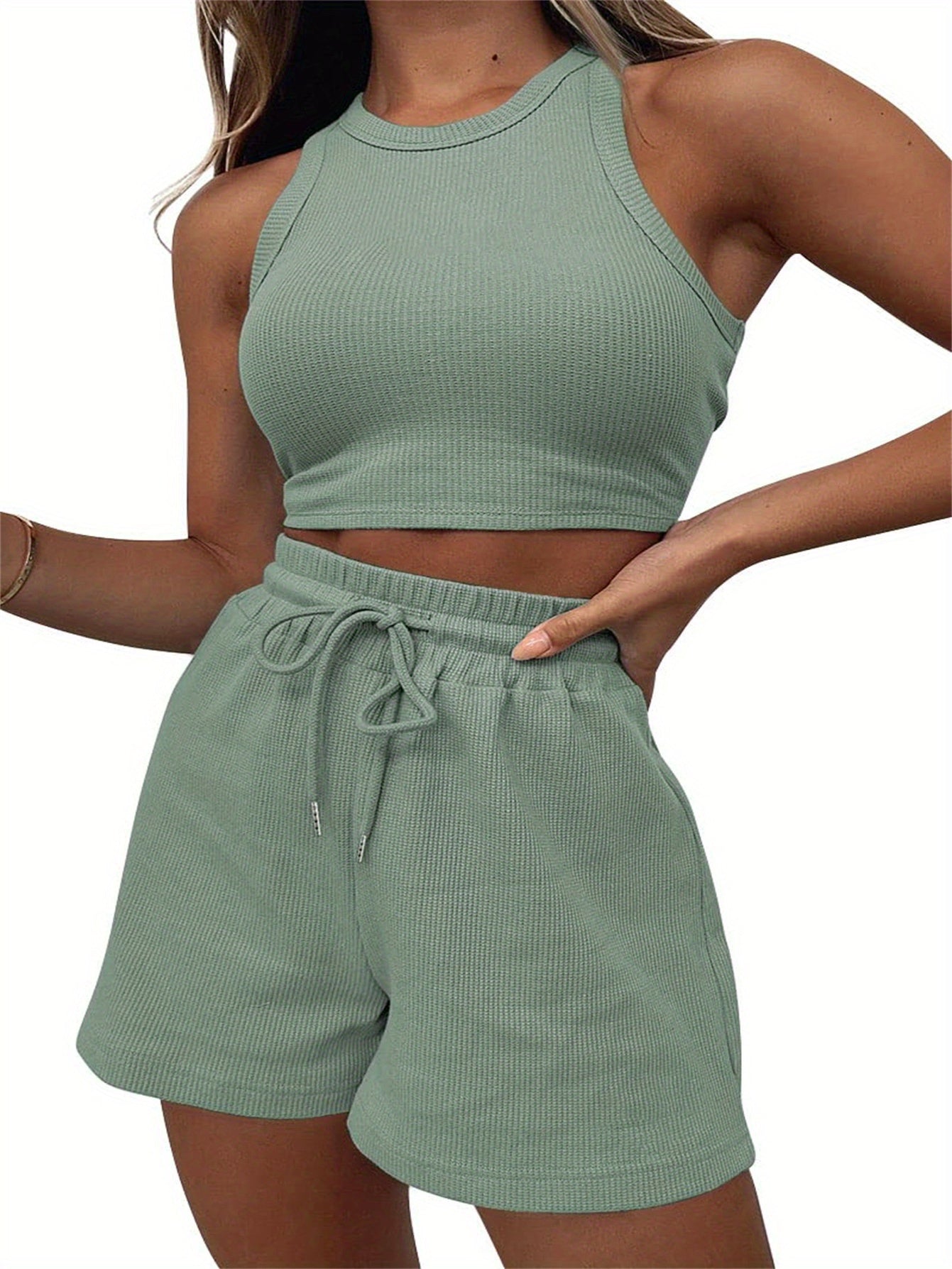 Sleeveless Crop Top & Shorts Lounge Set