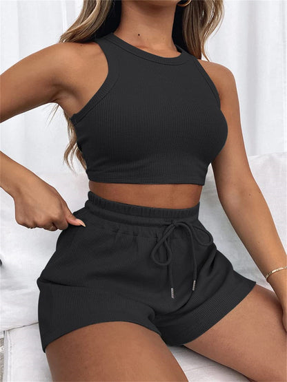 Sleeveless Crop Top & Shorts Lounge Set