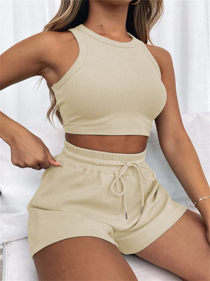 Sleeveless Crop Top & Shorts Lounge Set
