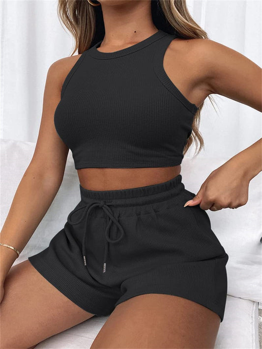 Sleeveless Crop Top & Shorts Lounge Set