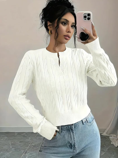 The Santa Monica Apparel™ | Elegant Notched-Collar Sweater