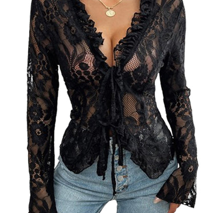 The Santa Monica Apparel™ | Lace-Trim V-Neck Top