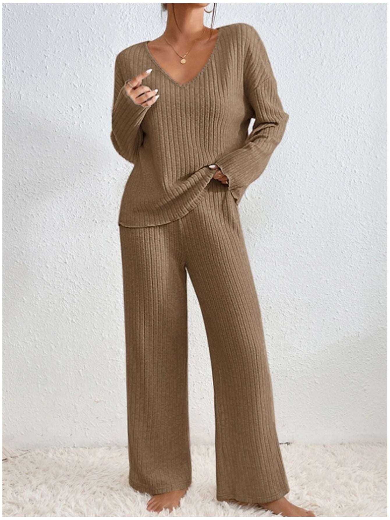 Santa Monica Apparel™ | Striped V-Neck Knit Top