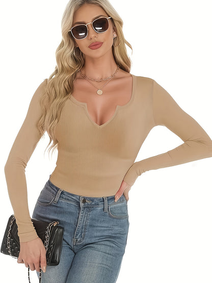 The Santa Monica Apparel™ | Ribbed V-Neck Long-Sleeve Top