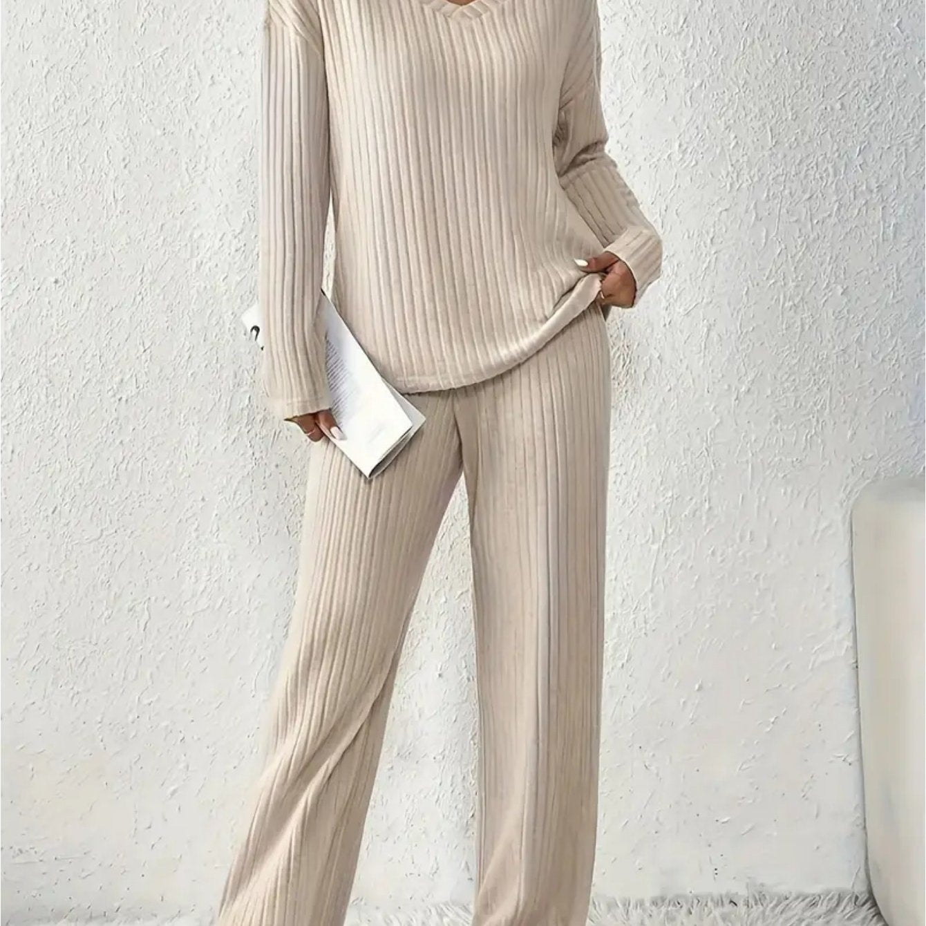 Santa Monica Apparel™ | Striped V-Neck Knit Top