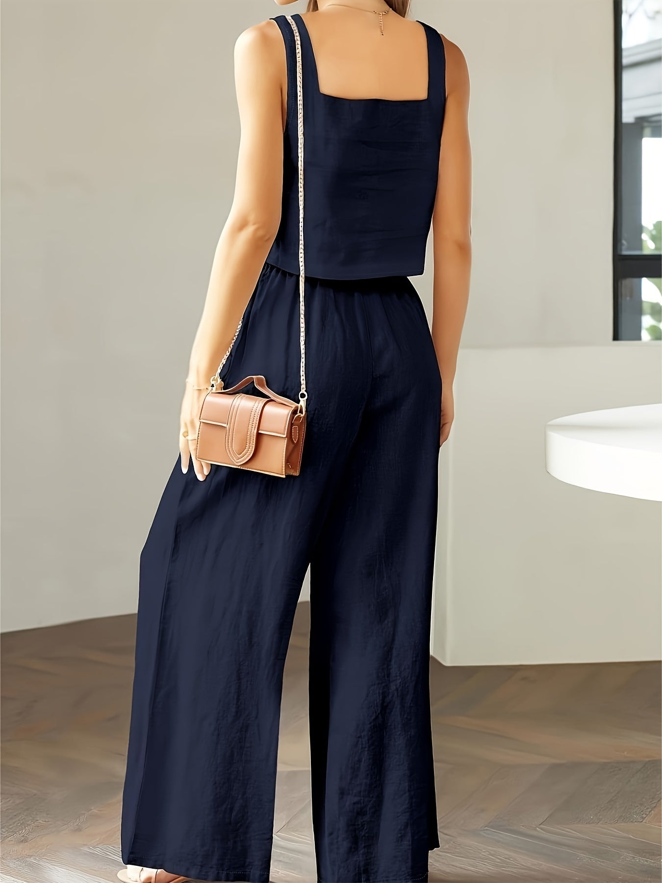 Square Neck Tank Top & Wide-Leg Pants Set