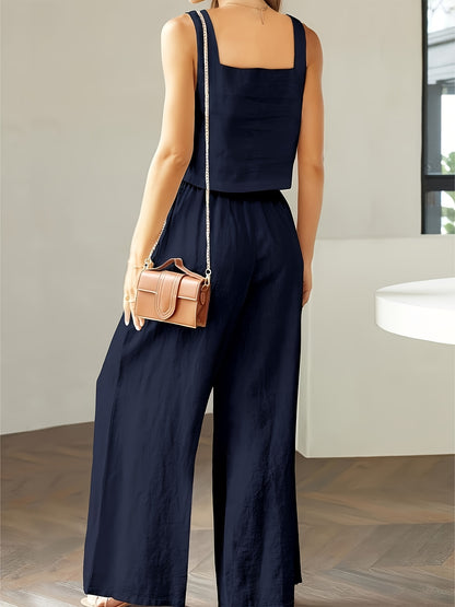Square Neck Tank Top & Wide-Leg Pants Set
