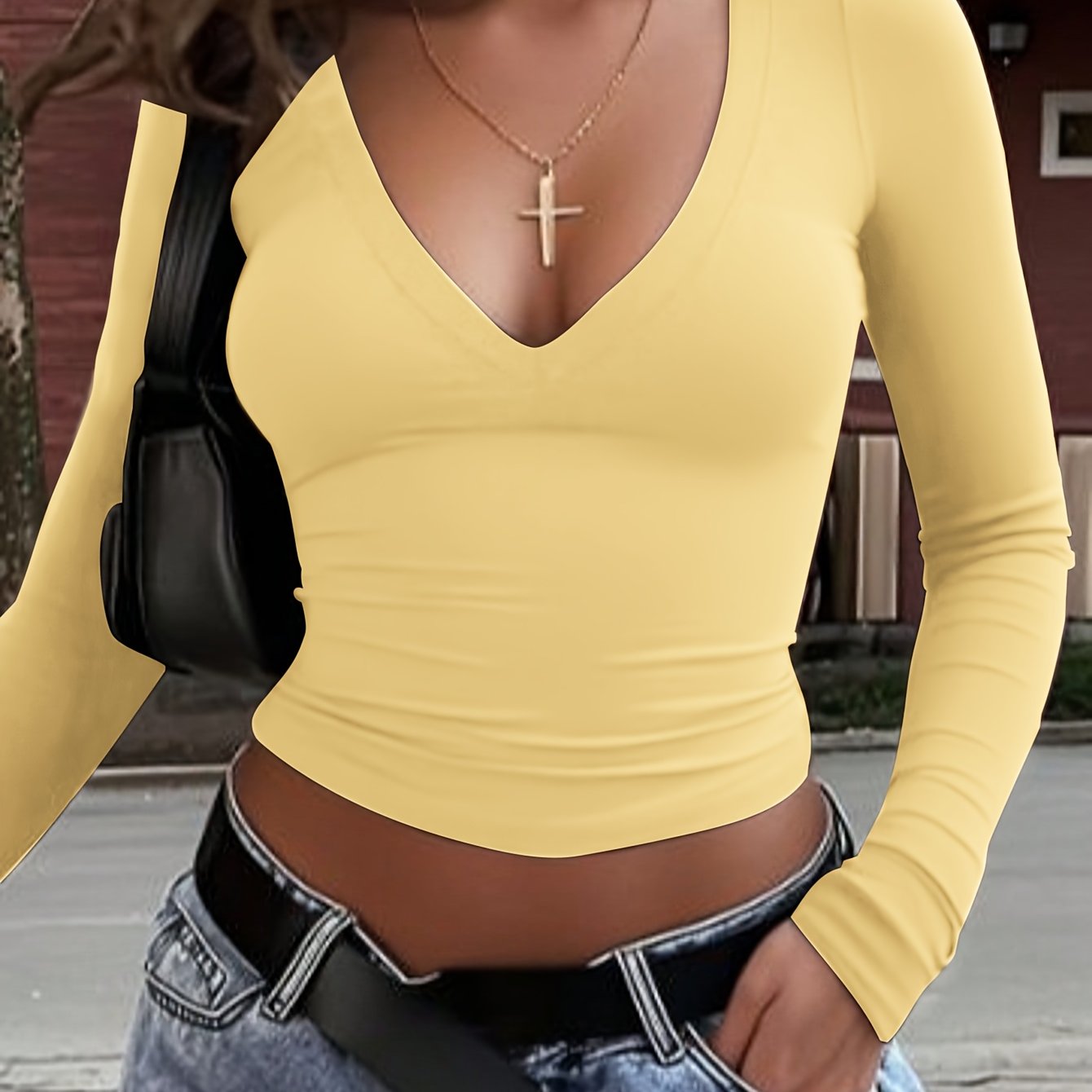 The Santa Monica Apparel™ | Sleek V-Neck Long-Sleeve Top