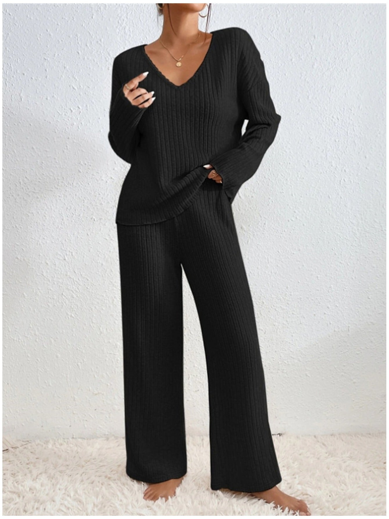 Santa Monica Apparel™ | Striped V-Neck Knit Top