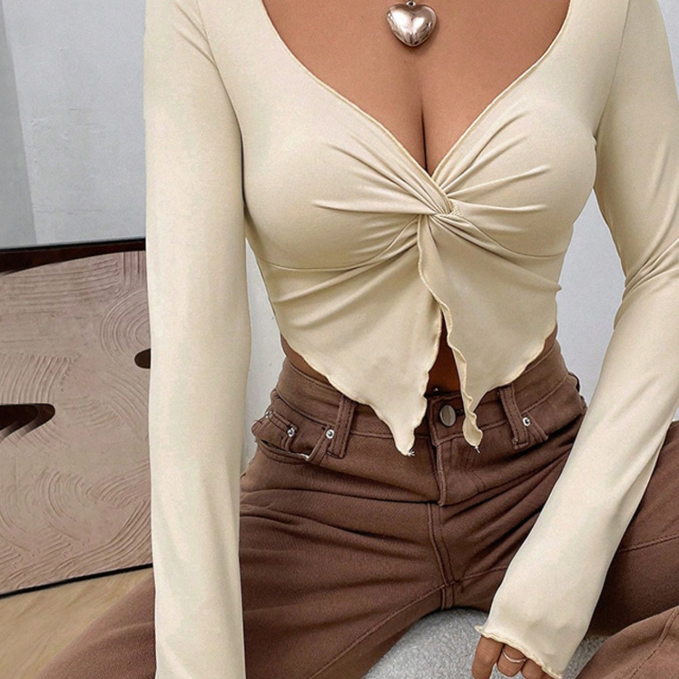 The Santa Monica Apparel™ | Knotted V-Neck Long-Sleeve Top