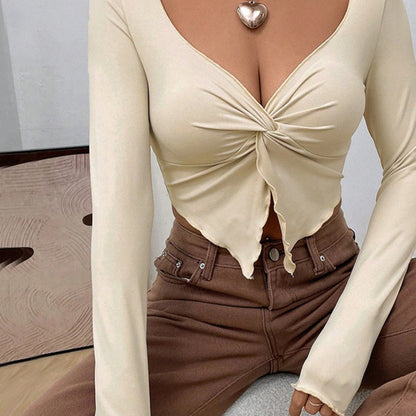 The Santa Monica Apparel™ | Knotted V-Neck Long-Sleeve Top