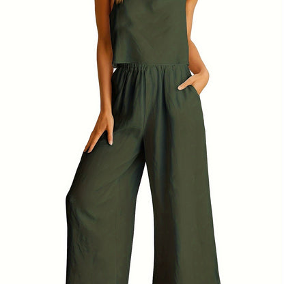 Square Neck Tank Top & Wide-Leg Pants Set