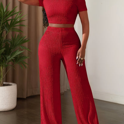 Short Sleeve Top & Wide-Leg Pants Set