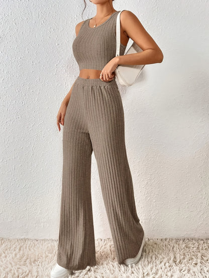 Ribbed Crop Tank & Elastic Pants Pajama Set