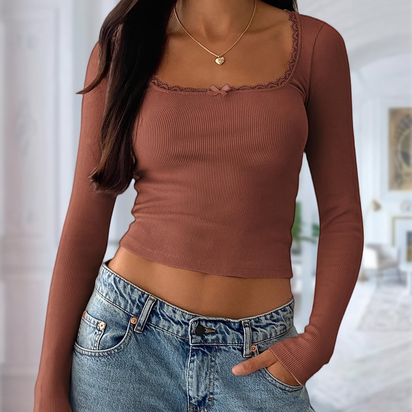 The Santa Monica Apparel™ | Bow-Detail Crew-Neck Top