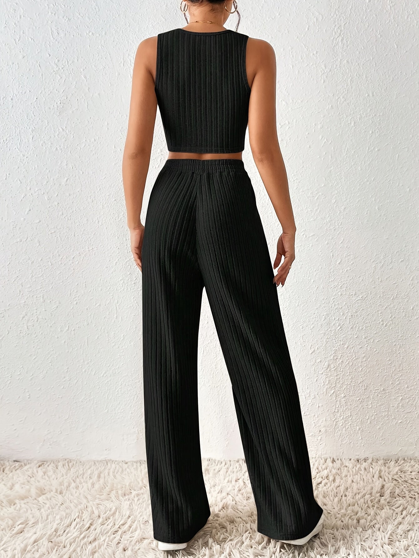 Ribbed Crop Tank & Elastic Pants Pajama Set