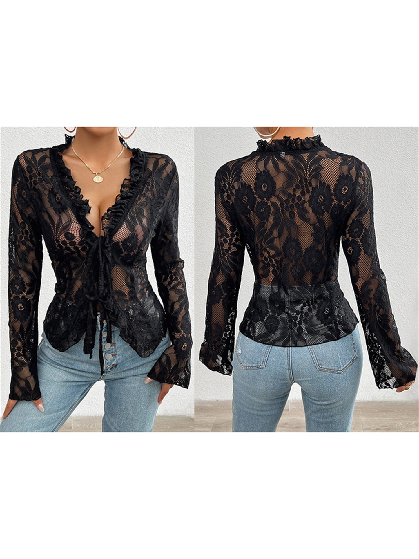 The Santa Monica Apparel™ | Lace-Trim V-Neck Top