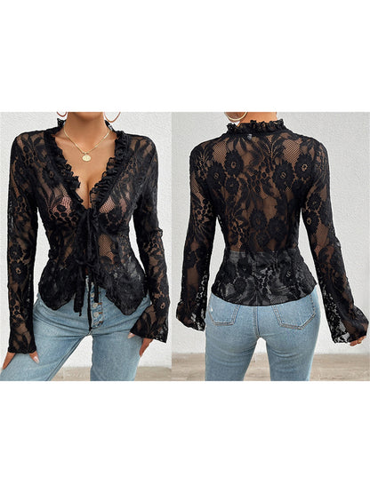 The Santa Monica Apparel™ | Lace-Trim V-Neck Top