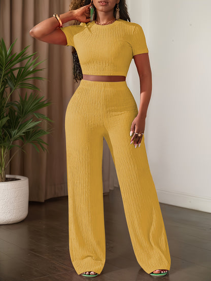 Short Sleeve Top & Wide-Leg Pants Set