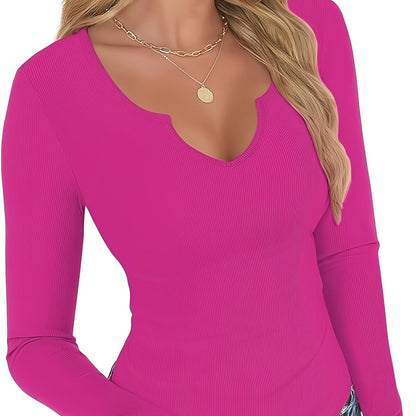 The Santa Monica Apparel™ | Ribbed V-Neck Long-Sleeve Top