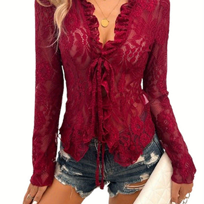 The Santa Monica Apparel™ | Lace-Trim V-Neck Top