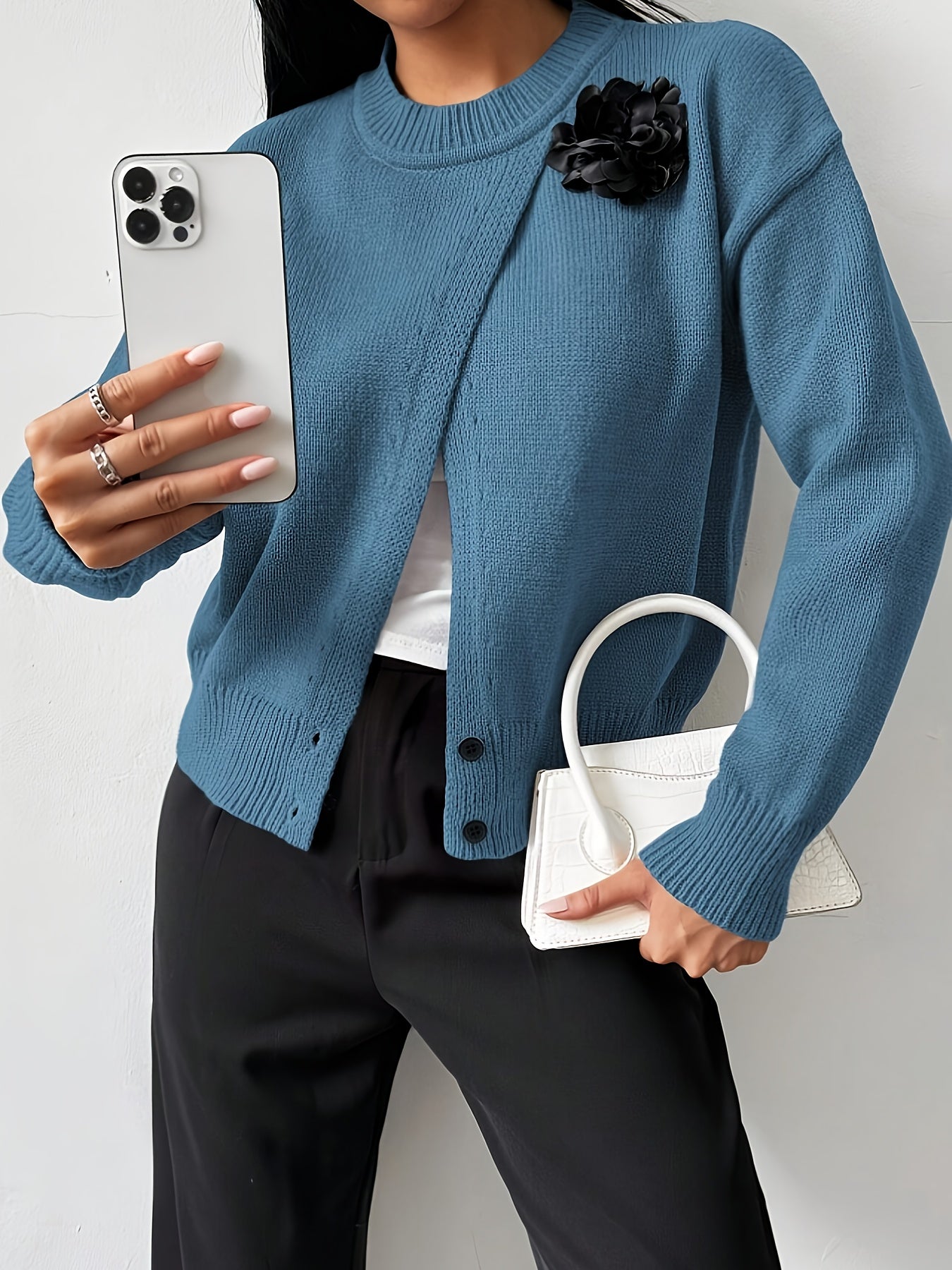 The Santa Monica Apparel™ | Polished Crewneck Button-Up Sweater