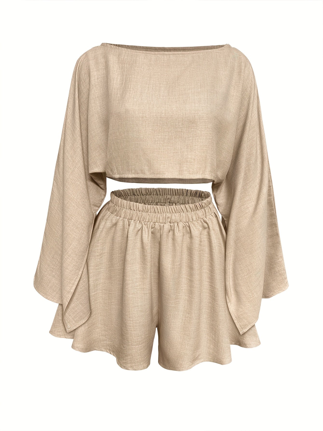 Off-Shoulder Crop Top & Elastic Waist Shorts Set