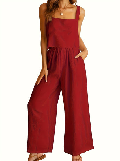Square Neck Tank Top & Wide-Leg Pants Set