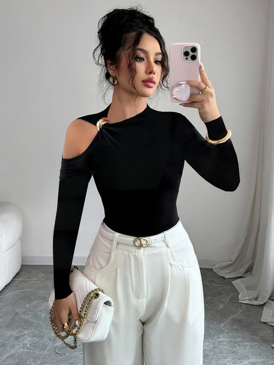 The Santa Monica Apparel™ | Grommet-Detail Crew-Neck Top