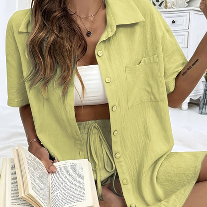 Short-Sleeve Shirt & Lace-Up Shorts Set