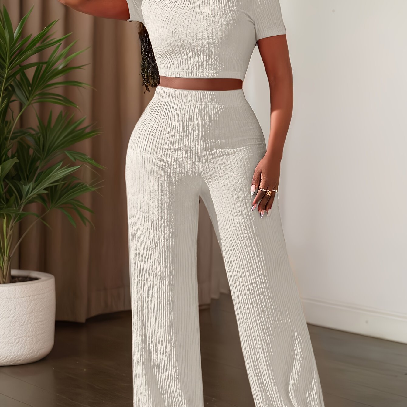 Short Sleeve Top & Wide-Leg Pants Set