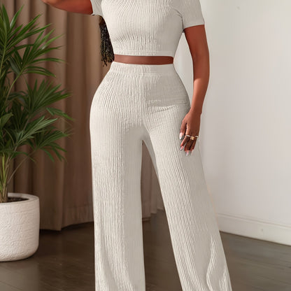 Short Sleeve Top & Wide-Leg Pants Set