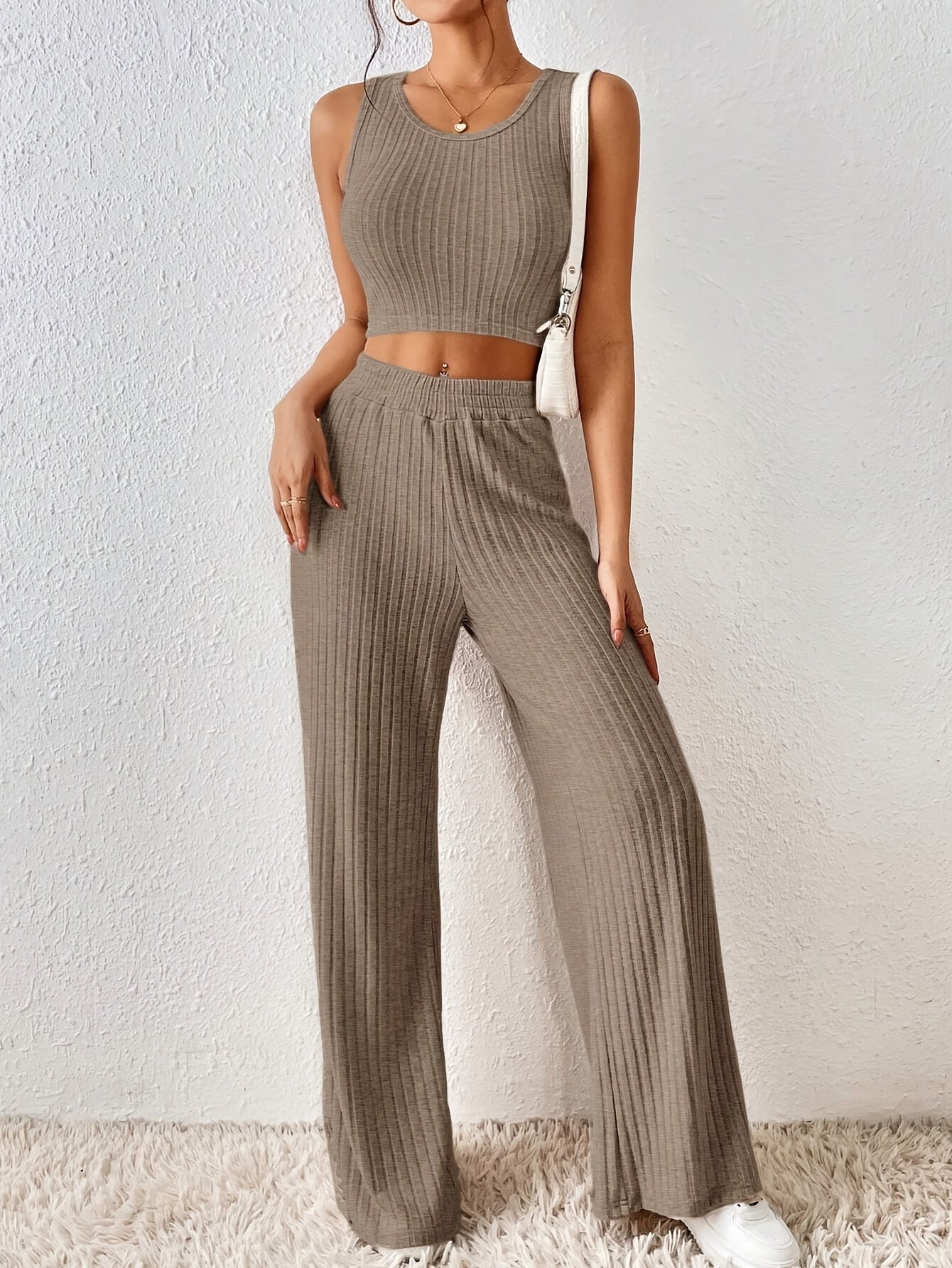 Ribbed Crop Tank & Elastic Pants Pajama Set