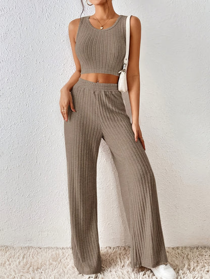 Ribbed Crop Tank & Elastic Pants Pajama Set