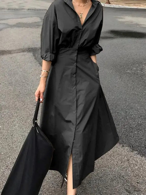 Odette Pleated Shirt Dress