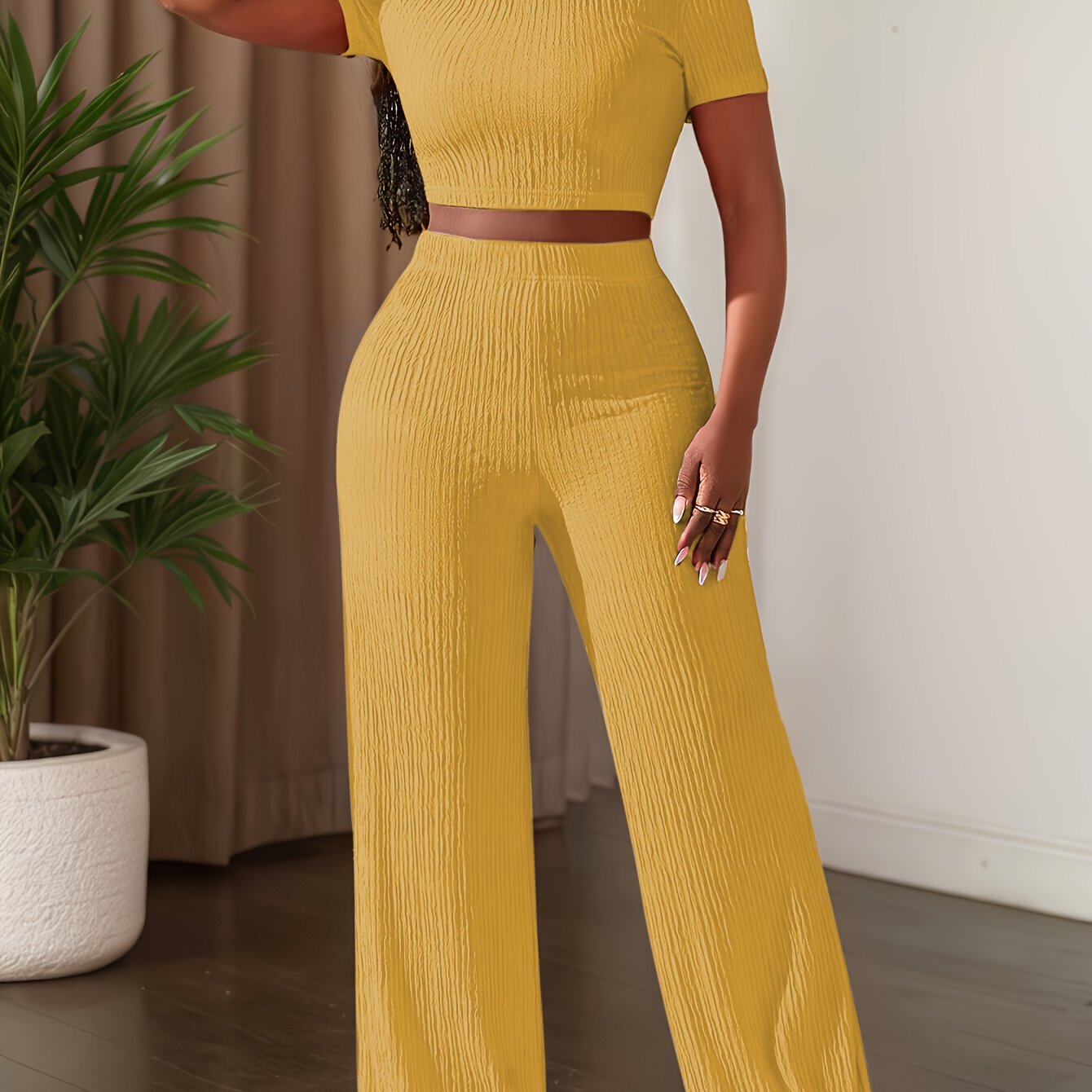 Short Sleeve Top & Wide-Leg Pants Set