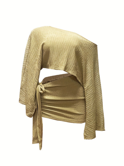 Off-Shoulder Top & Belted Skirt Set