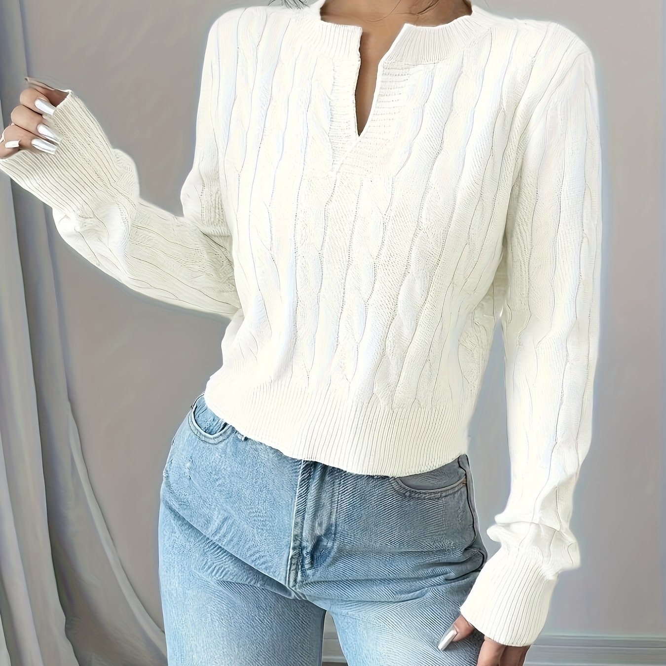 The Santa Monica Apparel™ | Elegant Notched-Collar Sweater