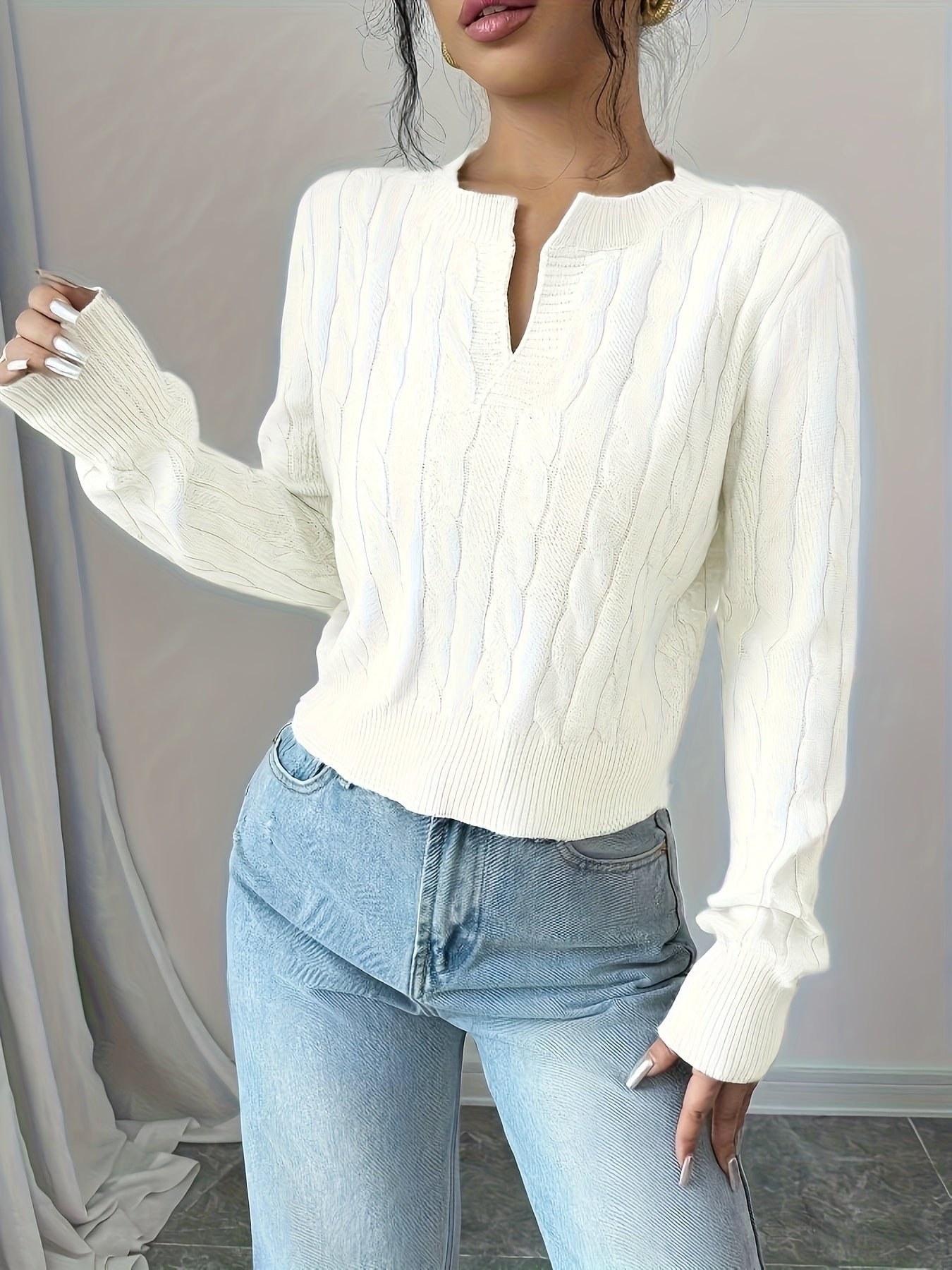 The Santa Monica Apparel™ | Elegant Notched-Collar Sweater
