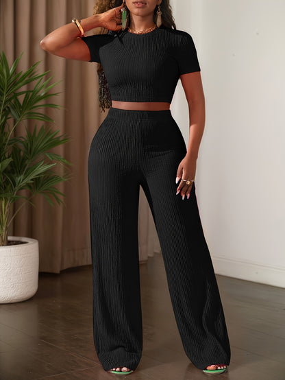 Short Sleeve Top & Wide-Leg Pants Set