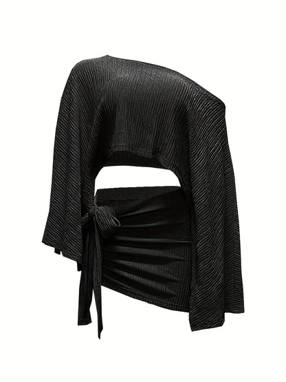 Off-Shoulder Top & Belted Skirt Set