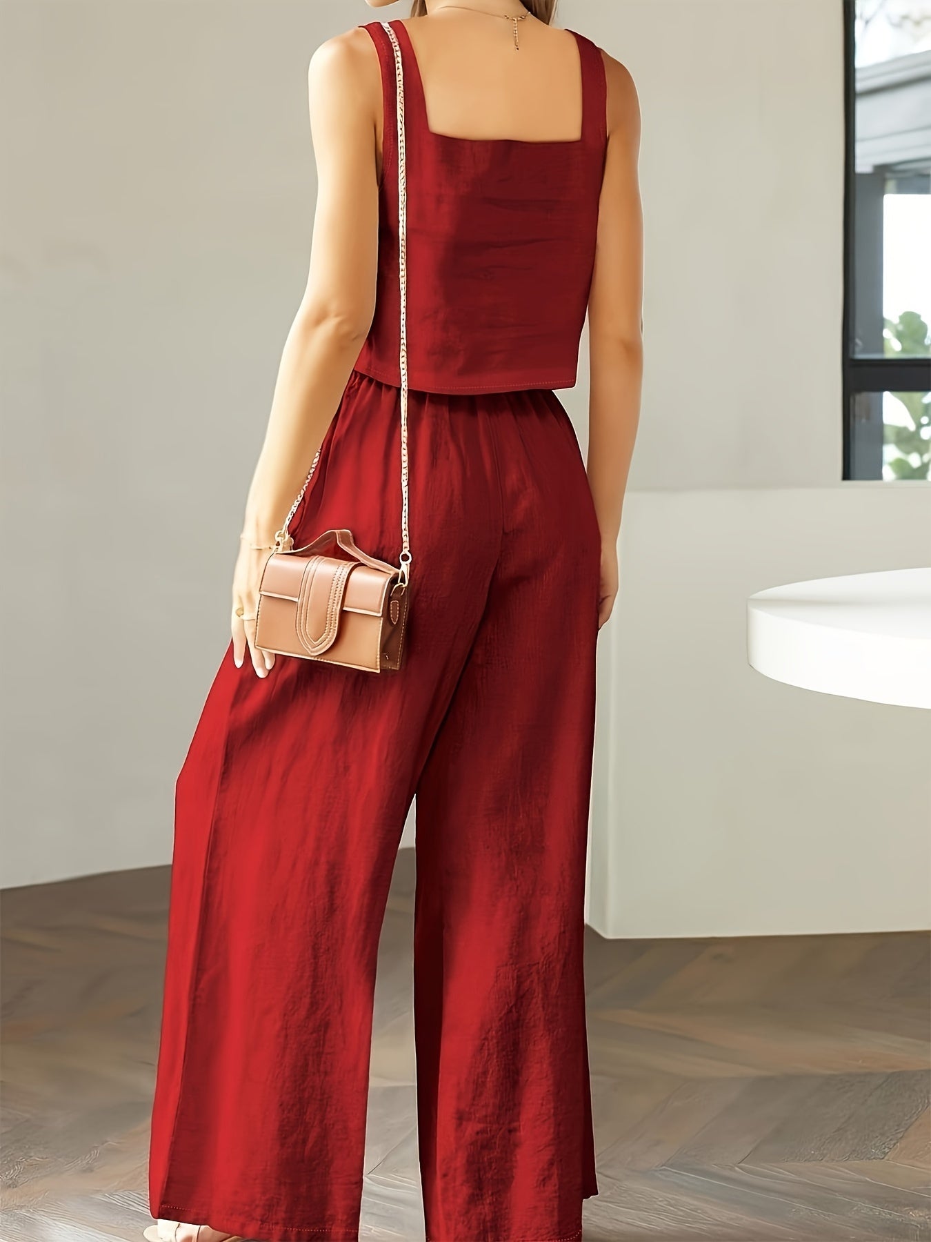 Square Neck Tank Top & Wide-Leg Pants Set