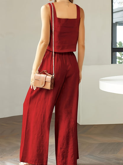 Square Neck Tank Top & Wide-Leg Pants Set