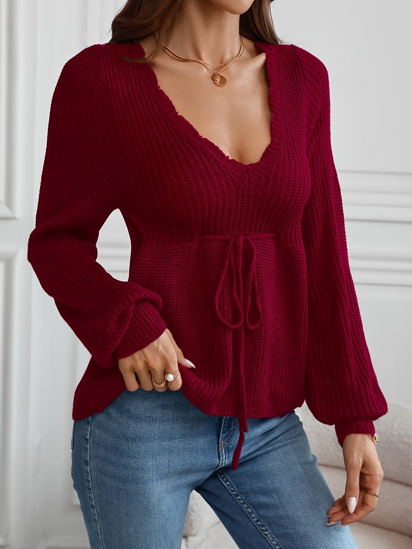 The Santa Monica Apparel™ | Drawstring V-Neck Sweater