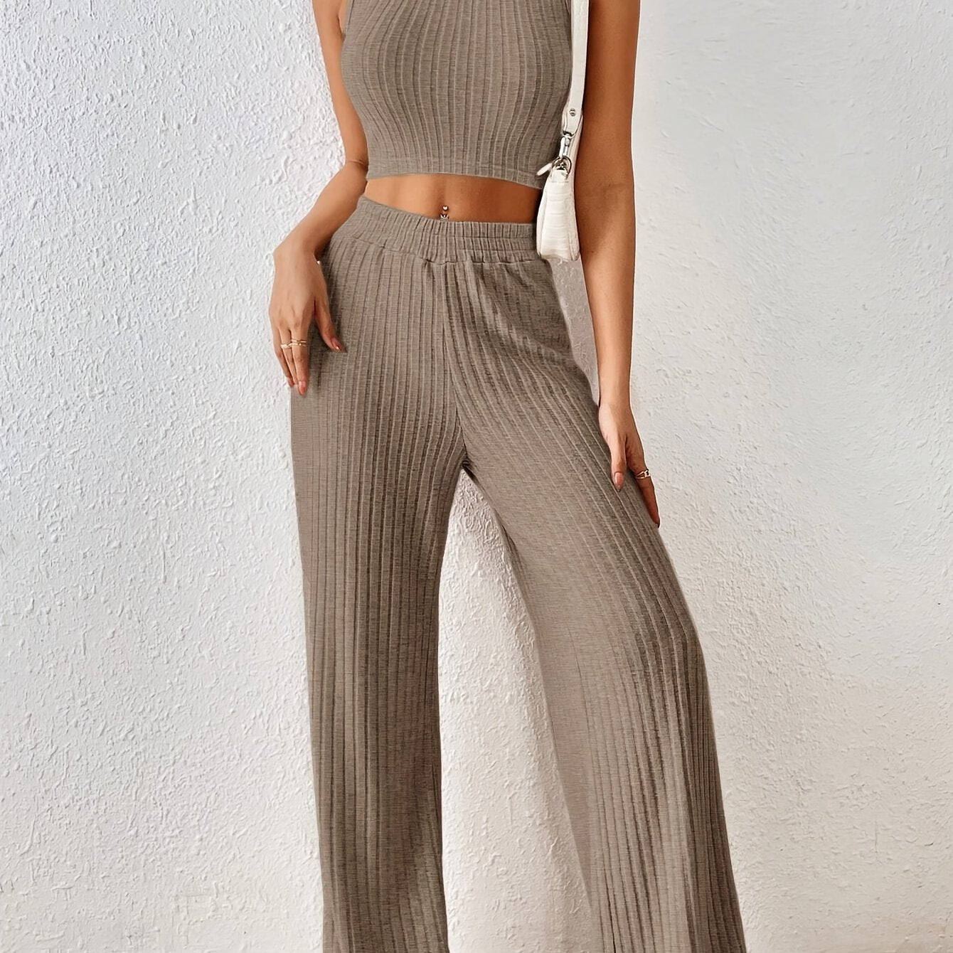 Ribbed Crop Tank & Elastic Pants Pajama Set